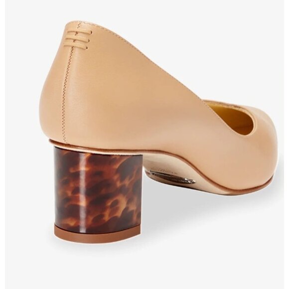 Sarah Flint Beige Leather Block Heel Pumps 39.5 Tortoise Heel Pointed Toe Italy - Picture 9 of 16